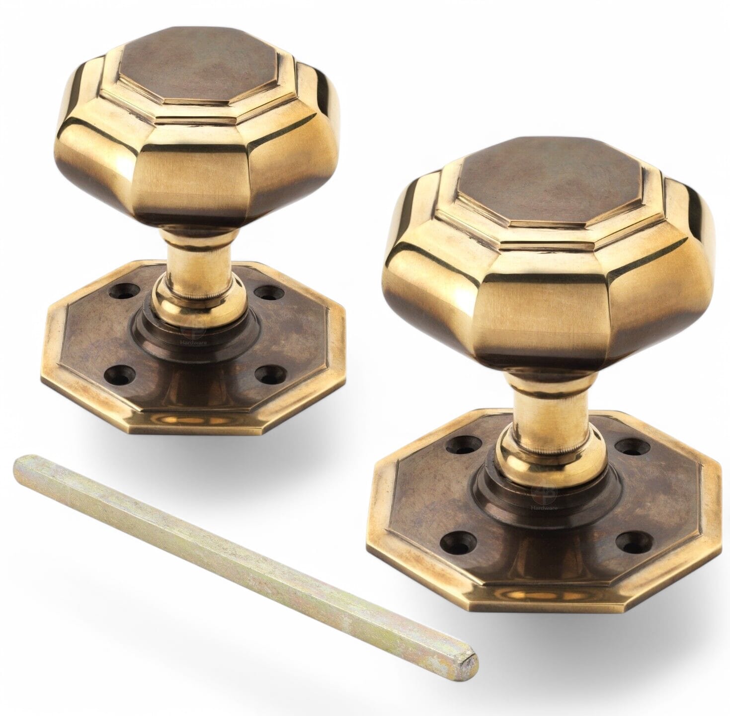 Large 70mm Aged Brass Octagonal Mortice Door Knobs Knob Pair ABHardware