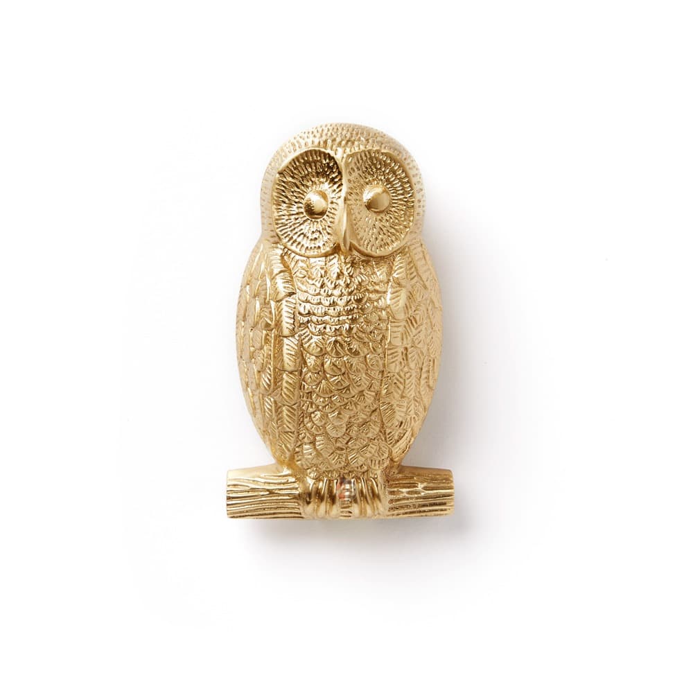 Polished Brass Owl Door Knocker - Solid Brass With Fixings, 135mm Height-789135