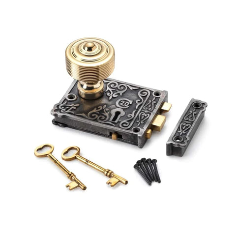 Cast Iron Floral Rim Lock And Knobs