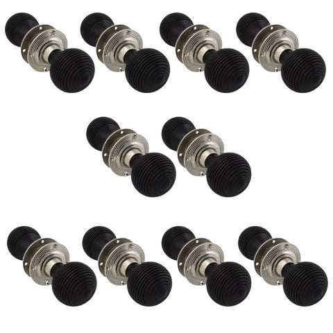 10 Pairs of Ebonised & Polished Nickel Beehive Door Knobs
