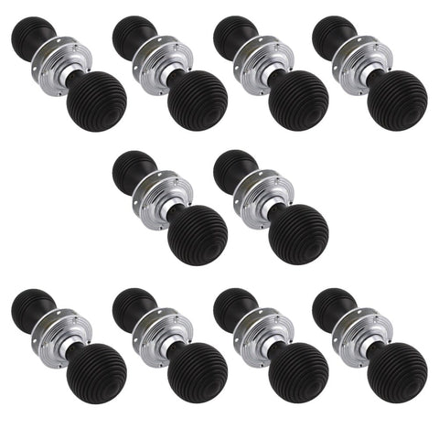 10 Pairs Ebonised & Polished Chrome Beehive Door Knobs
