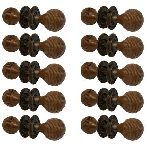 10 Pairs of Rosewood & Matt Antique Beehive Door Knobs