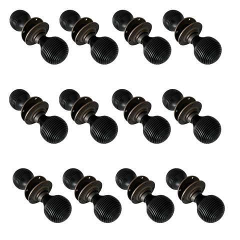 12 Pairs of Ebonised & Matt Antique Beehive Door Knobs