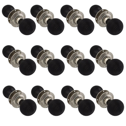 12 Pairs of Ebonised & Polished Nickel Beehive Door Knobs