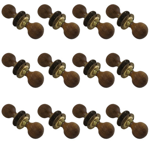 12 Pairs of Rosewood & Aged Brass Beehive Door Knobs