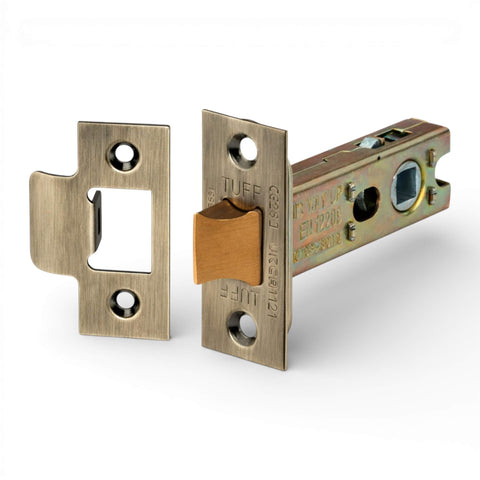 Antique brass heavy duty tubular mortice door latch 3 inch FD30 FD60 fire rated with striker plate