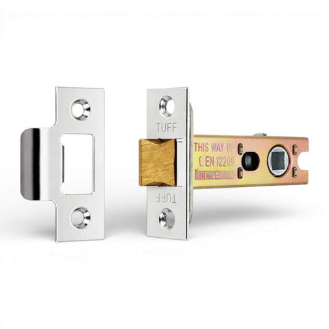 Polished chrome heavy duty tubular mortice door latch 3 inch FD30 FD60 fire rated with striker plate