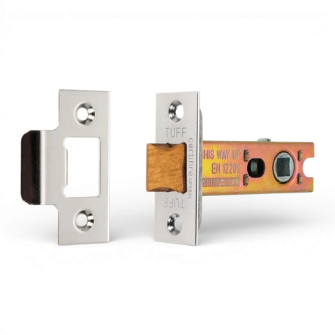 Polished nickel heavy duty tubular mortice door latch 3 inch FD30 FD60 fire rated with striker plate