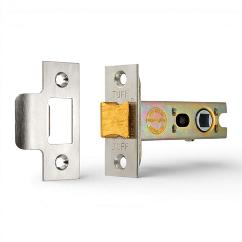 Satin chrome heavy duty tubular mortice door latch 3 inch FD30 FD60 fire rated with striker plate