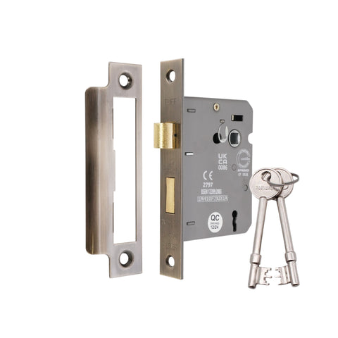 2.5" Aged Brass CE 3 Lever Mortice Sash Lock FD60