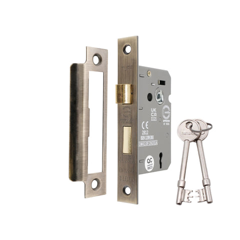 2.5" Antique Brass CE 3 Lever Mortice Sash Lock FD60