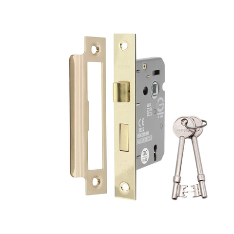 2.5" Polished Brass CE 3 Lever Mortice Sash Lock FD60