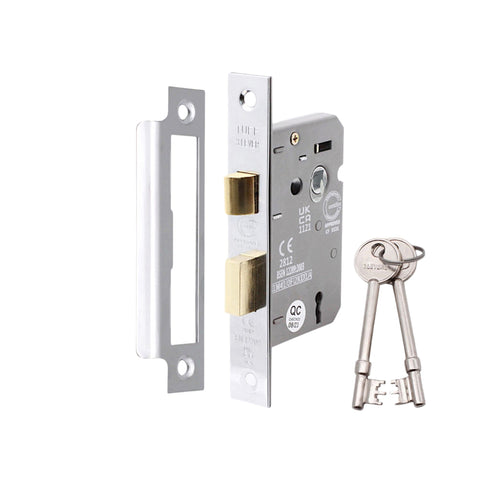 2.5" Polished Chrome CE 3 Lever Mortice Sash Lock FD60