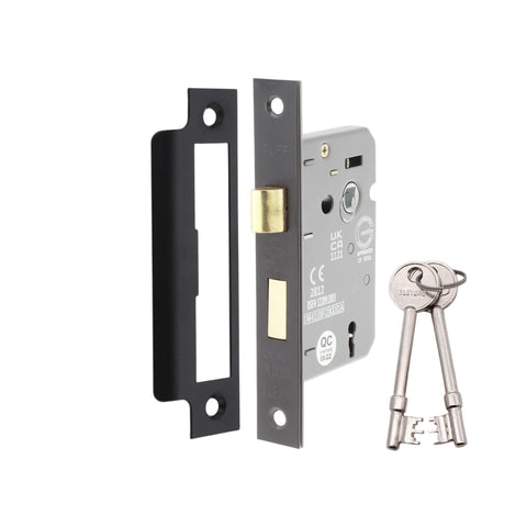 2.5" Powder Coated Black CE 3 Lever Mortice Sash Lock FD60