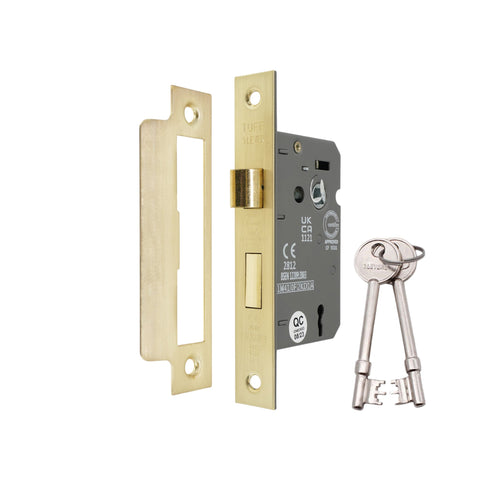2.5" Satin Brass CE 3 Lever Mortice Sash Lock FD60