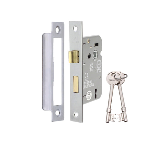 2.5" Satin Chrome CE 3 Lever Mortice Sash Lock FD60
