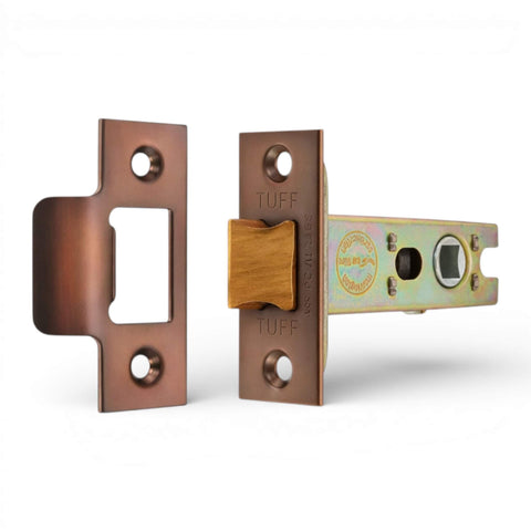 4 inch aged bronze heavy duty tubular door latch FD30 FD60 fire rated CE certified with strike plate and faceplate