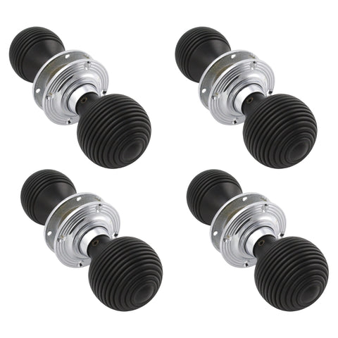 4 Pairs Ebonised & Polished Chrome Beehive Door Knobs