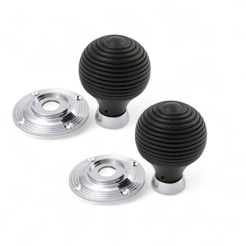 4 Pairs Ebonised & Polished Chrome Beehive Door Knobs