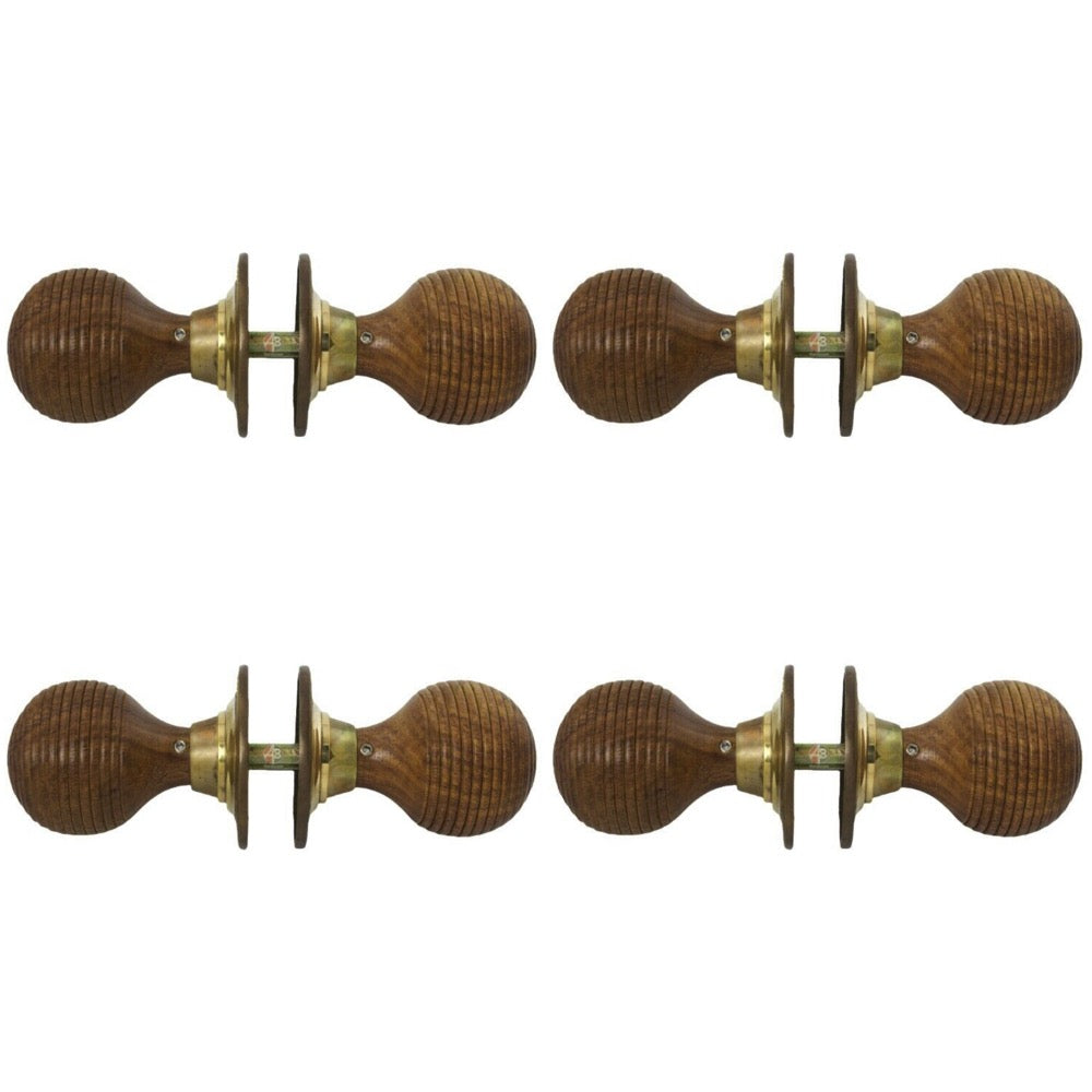 4 pairs rosewood aged brass beehive door knobs