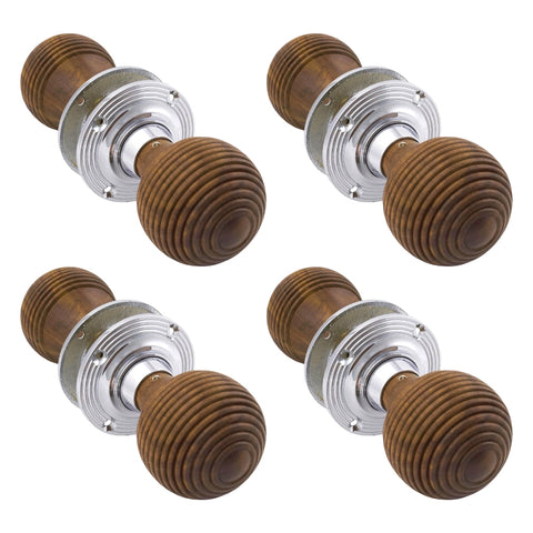4 Pairs Rosewood & Polished Chrome Beehive Door Knobs