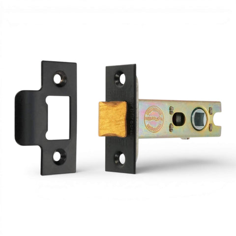 4 inch powder coated black heavy duty tubular door latch FD30 FD60 fire rated CE certified with strike plate and faceplate