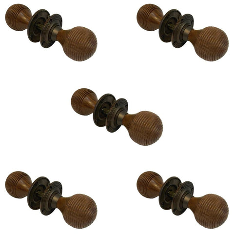 5 Pairs of Rosewood & Matt Antique Beehive Door Knobs