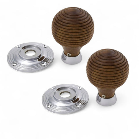 5 Pairs Rosewood & Polished Chrome Beehive Door Knobs
