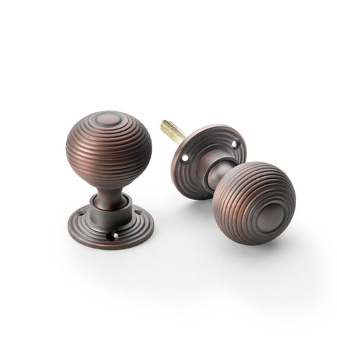 50mm Aged Bronze Hollow Beehive Rim Mortice Door Knobs