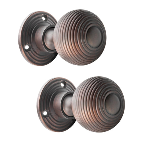 50mm Aged Bronze Hollow Beehive Rim Mortice Door Knobs