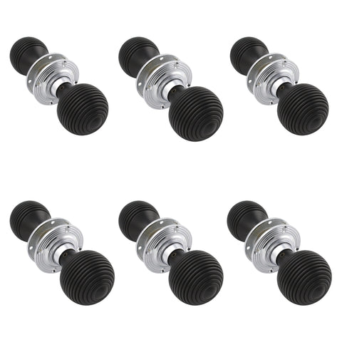 6 Pairs Ebonised & Polished Chrome Beehive Door Knobs