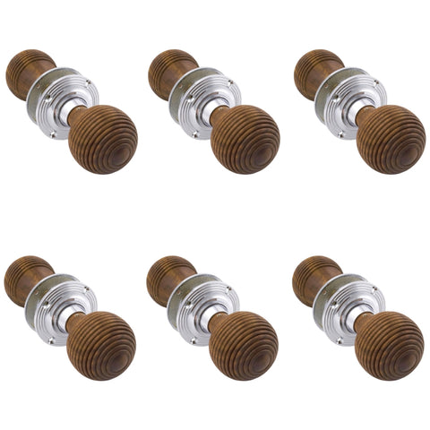 6 Pairs Rosewood & Polished Chrome Beehive Door Knobs