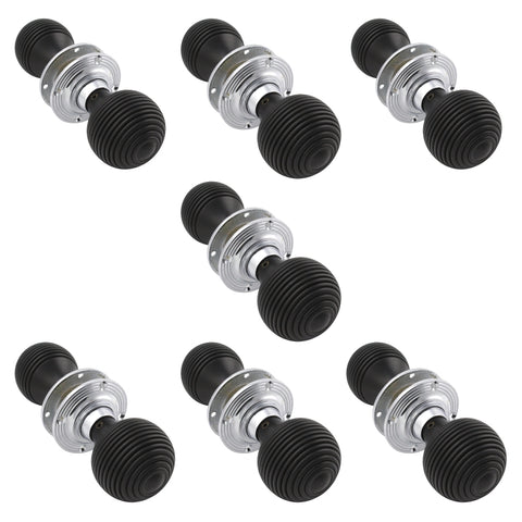 7 Pairs Ebonised & Polished Chrome Beehive Door Knobs