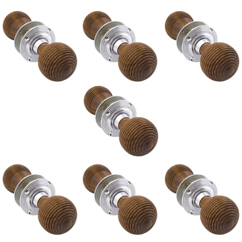 7 Pairs Rosewood & Polished Chrome Beehive Door Knobs