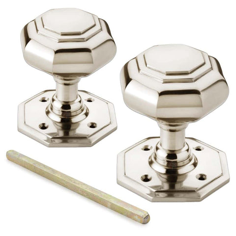 9 Pairs Of Large Polished Nickel Octagonal Door Knobs