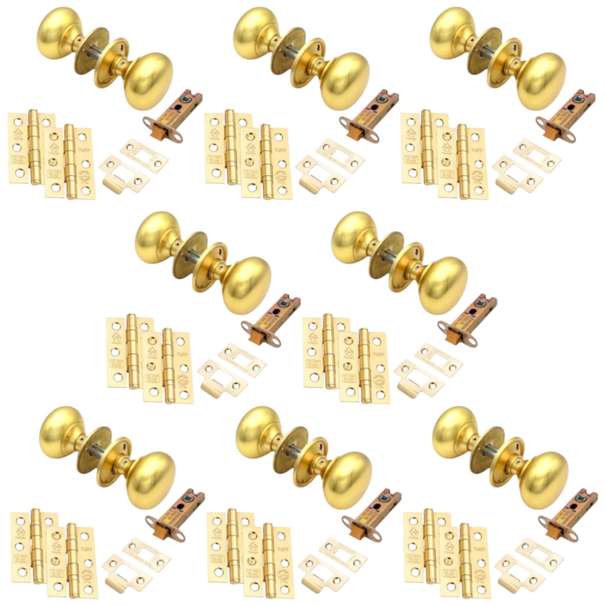 8 Pair Matt Brass Cottage Door Knobs Latch Pack with 3