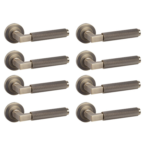 8 Pairs Antique Brass Knurled Internal Door Handles Set