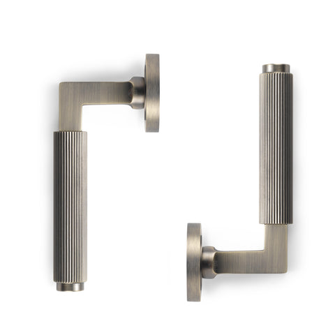 8 Pairs Antique Brass Linear Reeded Internal Door Handles Set