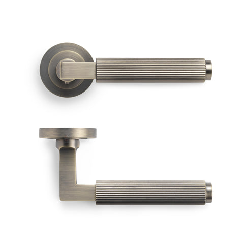 8 Pairs Antique Brass Linear Reeded Internal Door Handles Set