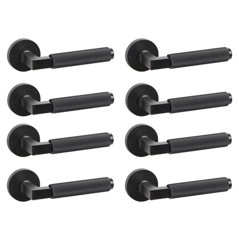 8 Pairs Black Knurled Internal Door Handles Set