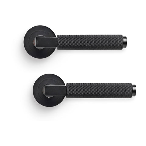 8 Pairs Black Knurled Internal Door Handles Set
