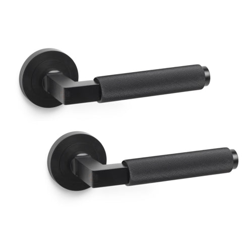 8 Pairs Black Knurled Internal Door Handles Set