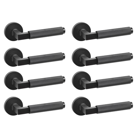 8 Pairs Black Linear Reeded Internal Door Handles Set