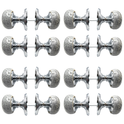 8 Pairs Blue Crackle Porcelain Polished Chrome Mortice Door Knob Pairs