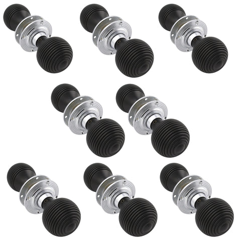8 Pairs Ebonised & Polished Chrome Beehive Door Knobs