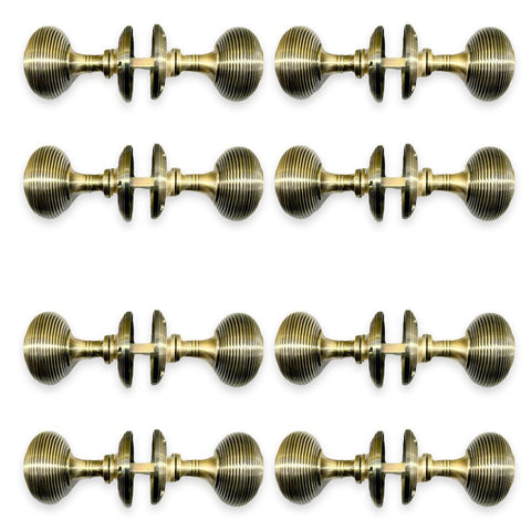 8 Pairs of Antique Brass Beehive Mortice Door Knobs