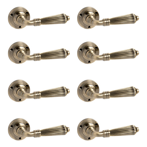 8 Pairs of Antique Brass Regency Lever Door Handles