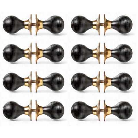 8 Pairs of Ebonised & Aged Brass Beehive Door Knobs