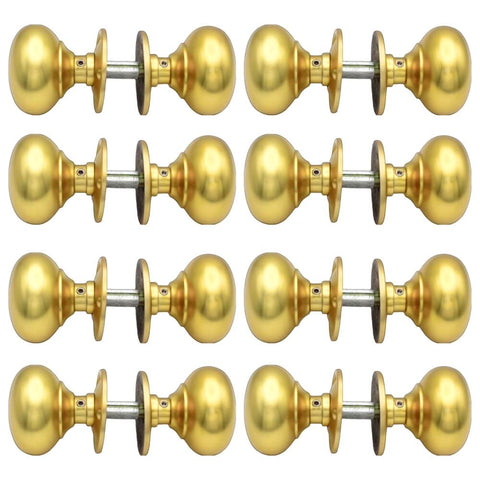 8 pairs lacquered matt brass cottage door knobs with removable backplates and threaded spindles