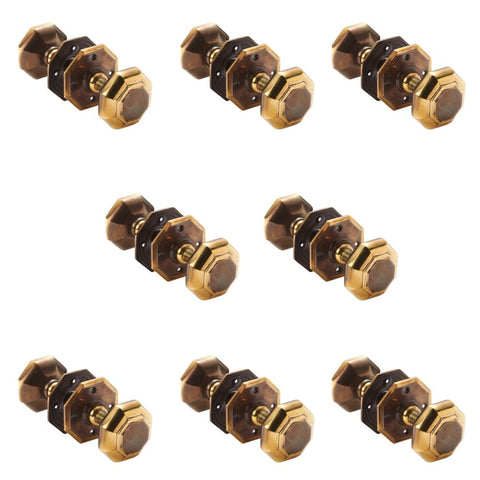 8 Pairs Of Large Aged Brass Octagonal Door Knobs